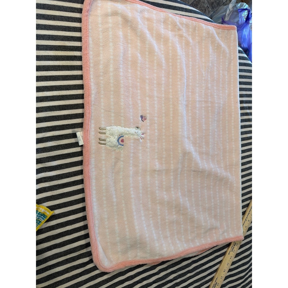 Parent's Choice Pink White Striped Llama Plush Baby Blanket 30x40 5111103R